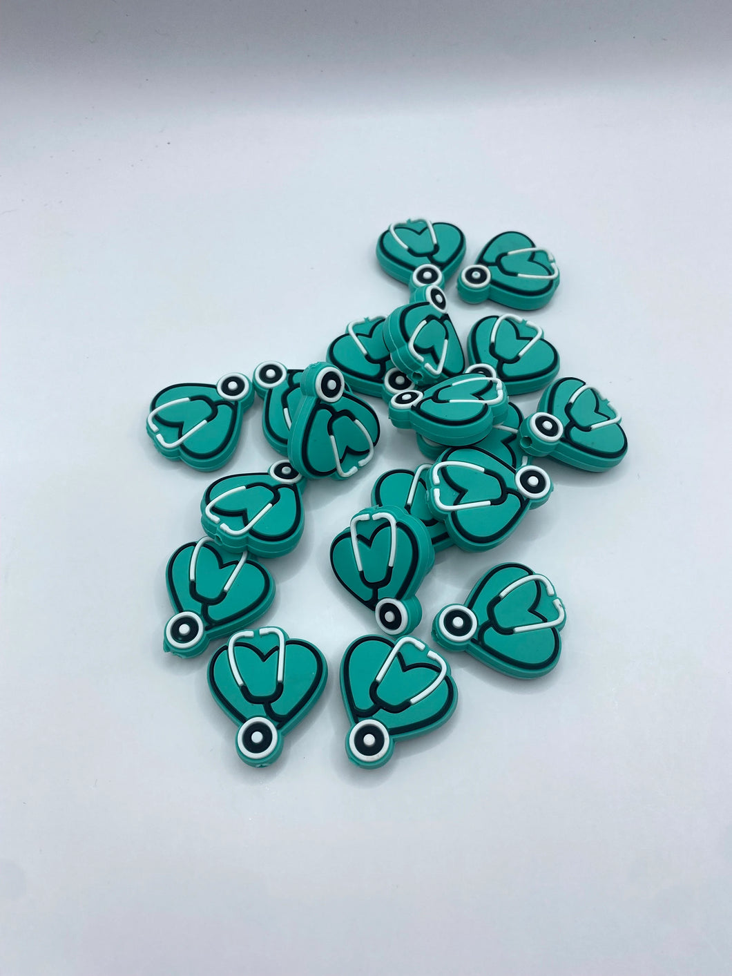 Stethoscope Heart Silicone Focal Bead - teal