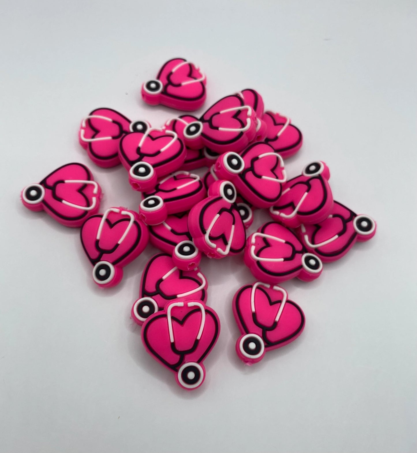 Stethoscope Heart Silicone Focal Bead- pink