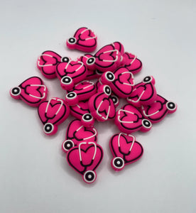 Stethoscope Heart Silicone Focal Bead- pink