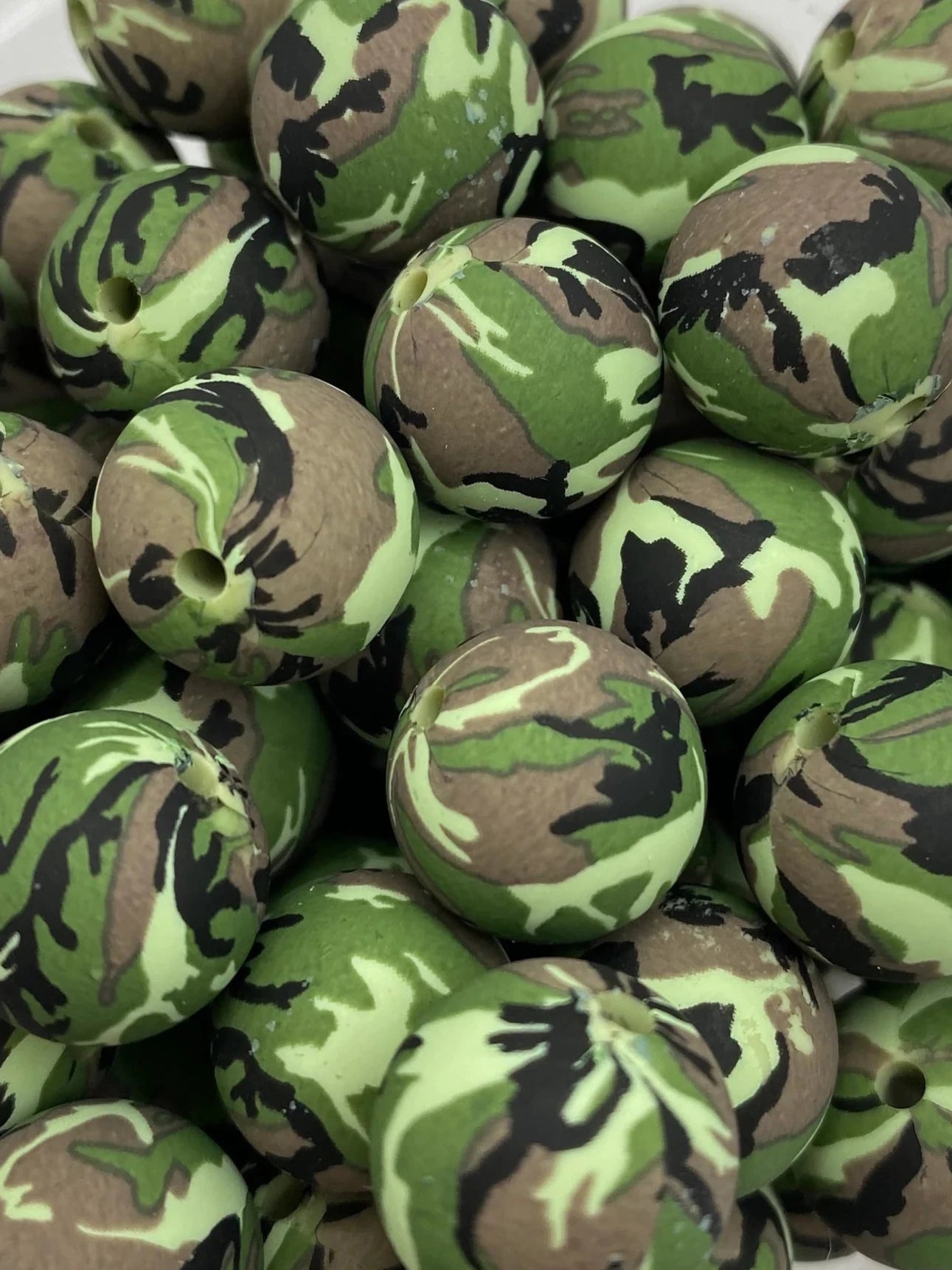 Green Camouflage Pattern  Silicone Bead - 15mm