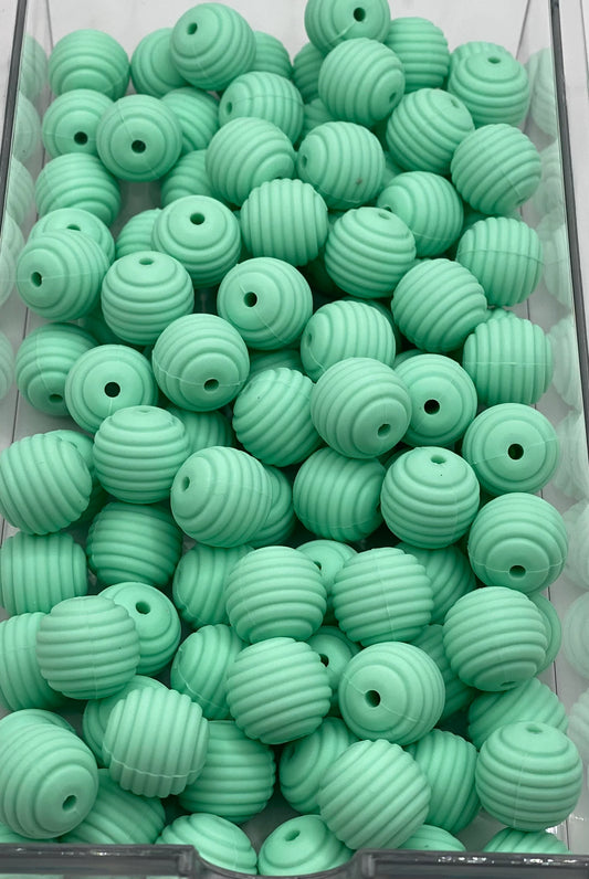 Spiral Silicone Bead - 15mm - Solid Mint Green