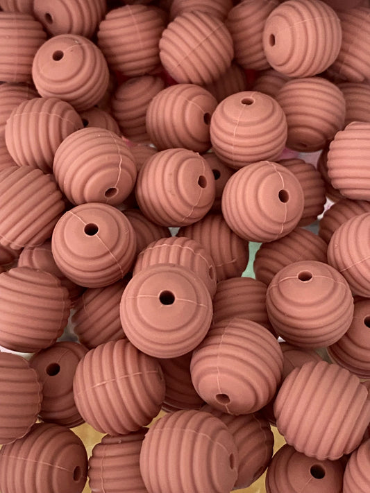 Spiral Silicone Bead - 15mm - Solid Dusty Rose