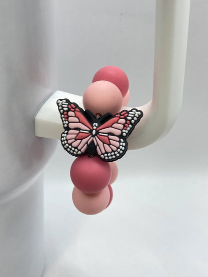 Pink Butterfly Beaded Cup Charm