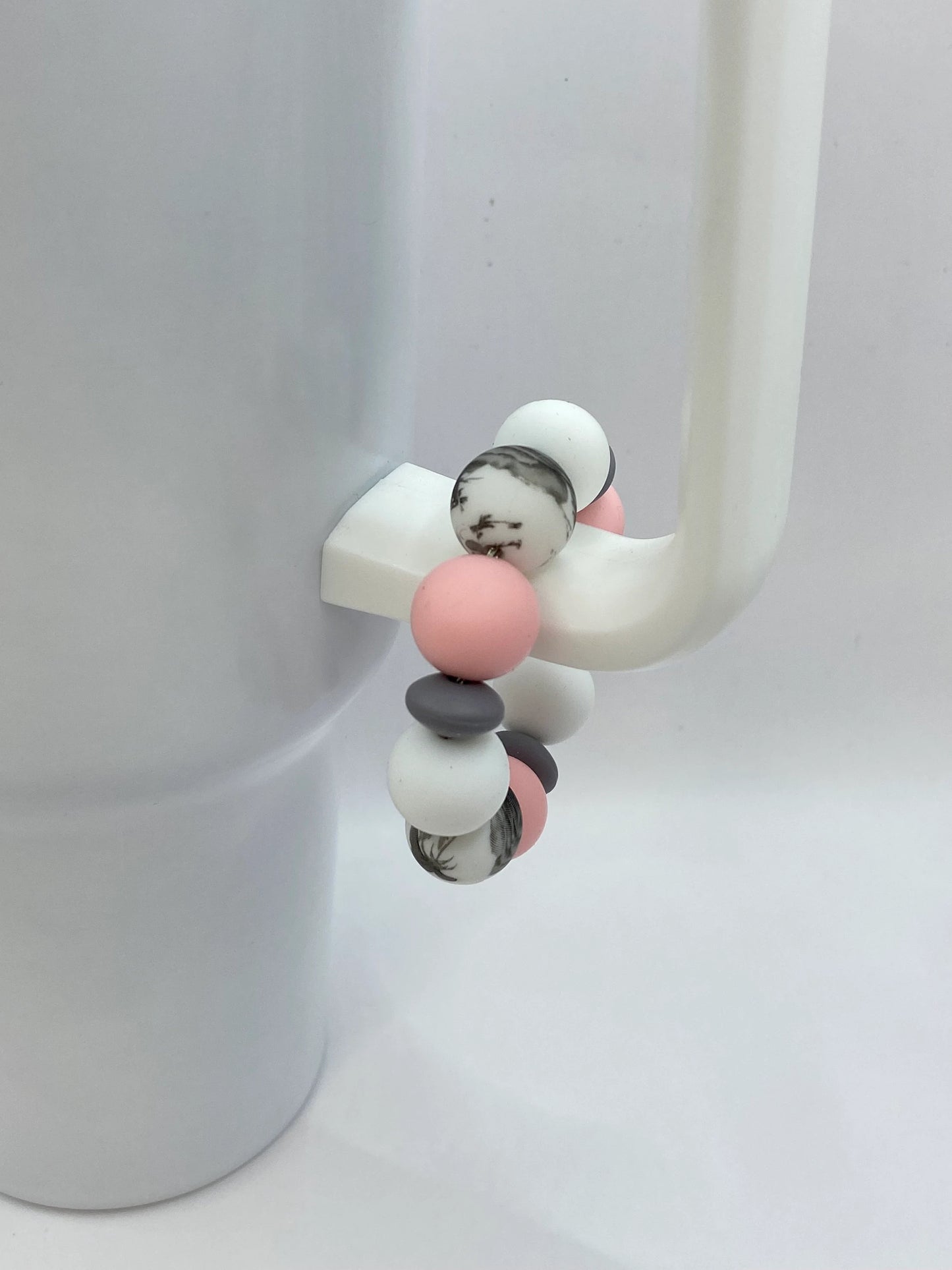 Pink And Gray Beaded Cup Charm