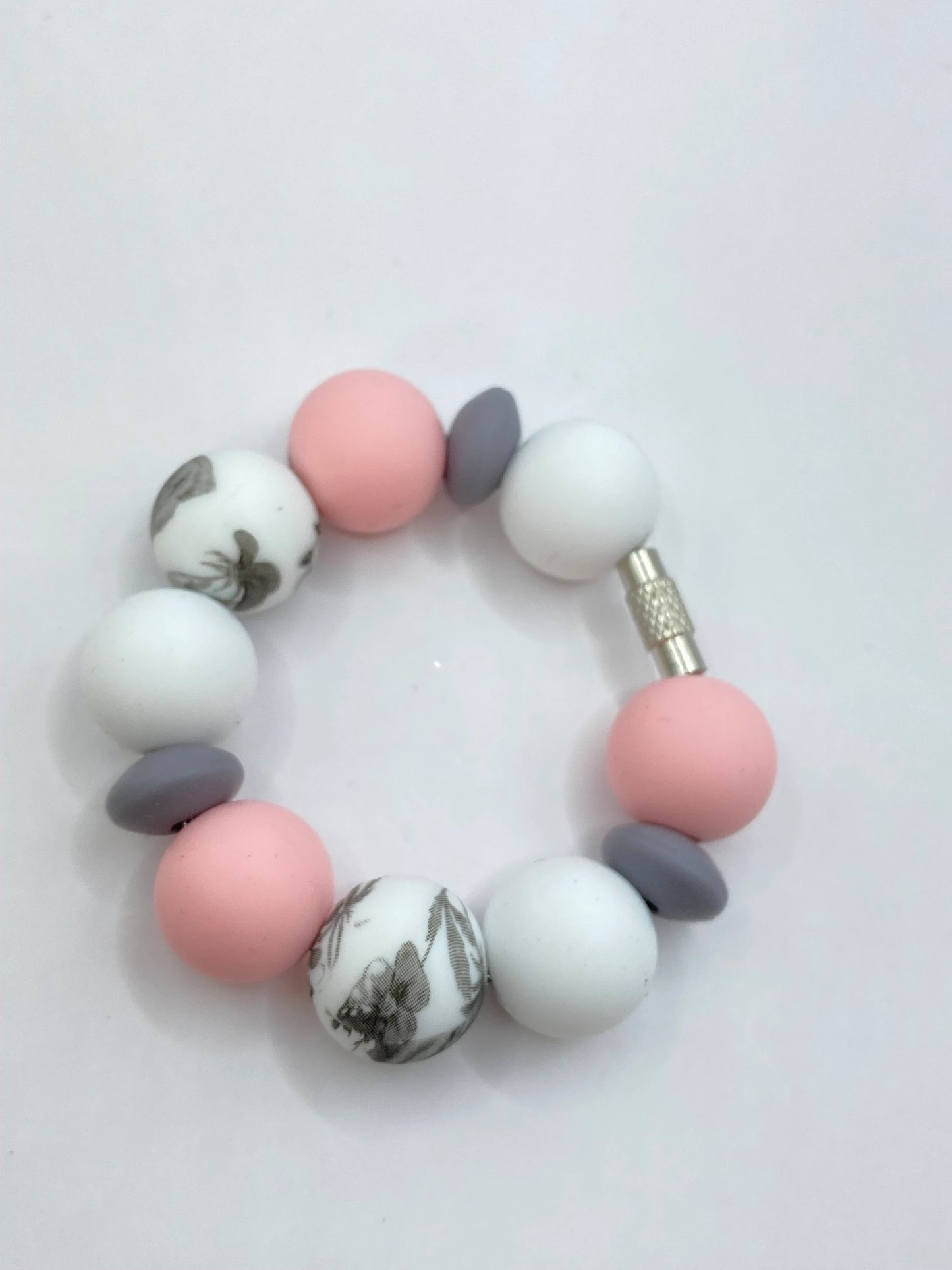 Pink And Gray Beaded Cup Charm