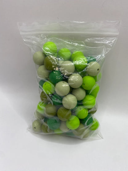 Green Bead Mix - Solid Round  Silicone Beads - 15mm - 50 Beads