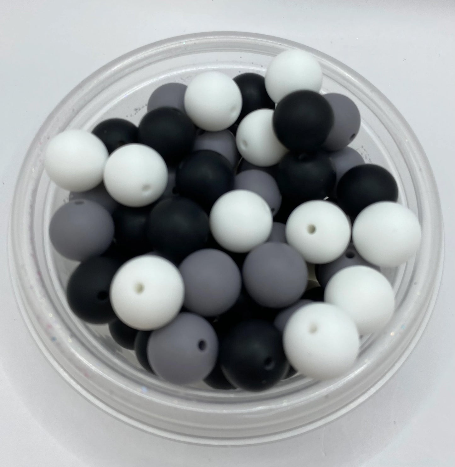 Black/Gray/White Bead Mix - Solid Round  Silicone Beads - 15mm - 50 Beads