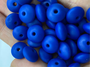 20 Blue Solid Silicone Lentil  Beads - 12mm