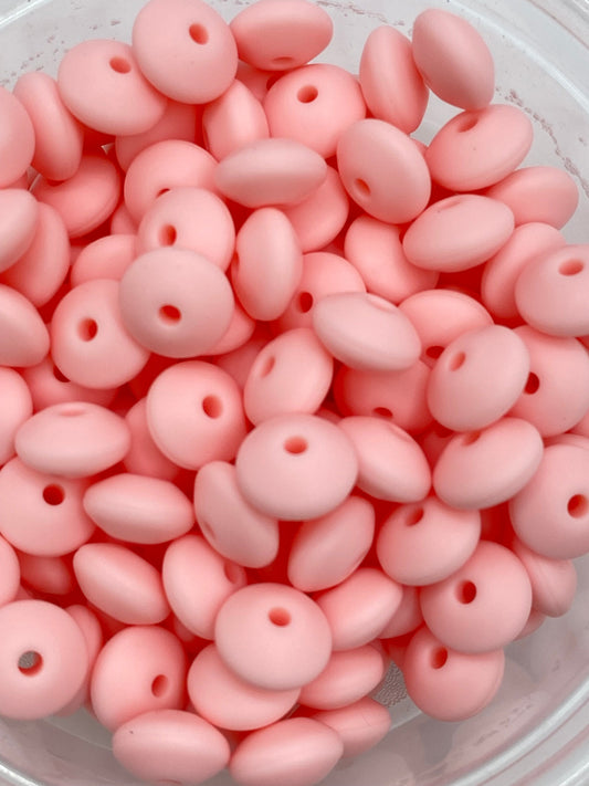 20 Pink Solid Silicone Lentil  Beads - 12mm