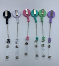 Load image into Gallery viewer, 3 Beadable Badge Bar  Reels - retractable- in your choice of colors
