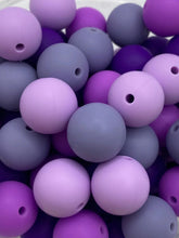 Load image into Gallery viewer, Purple Bead Mix - Solid Round  Silicone Beads - 15mm - 50 Beads
