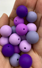 Load image into Gallery viewer, Purple Bead Mix - Solid Round  Silicone Beads - 15mm - 50 Beads
