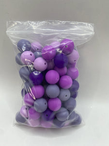 Purple Bead Mix - Solid Round  Silicone Beads - 15mm - 50 Beads