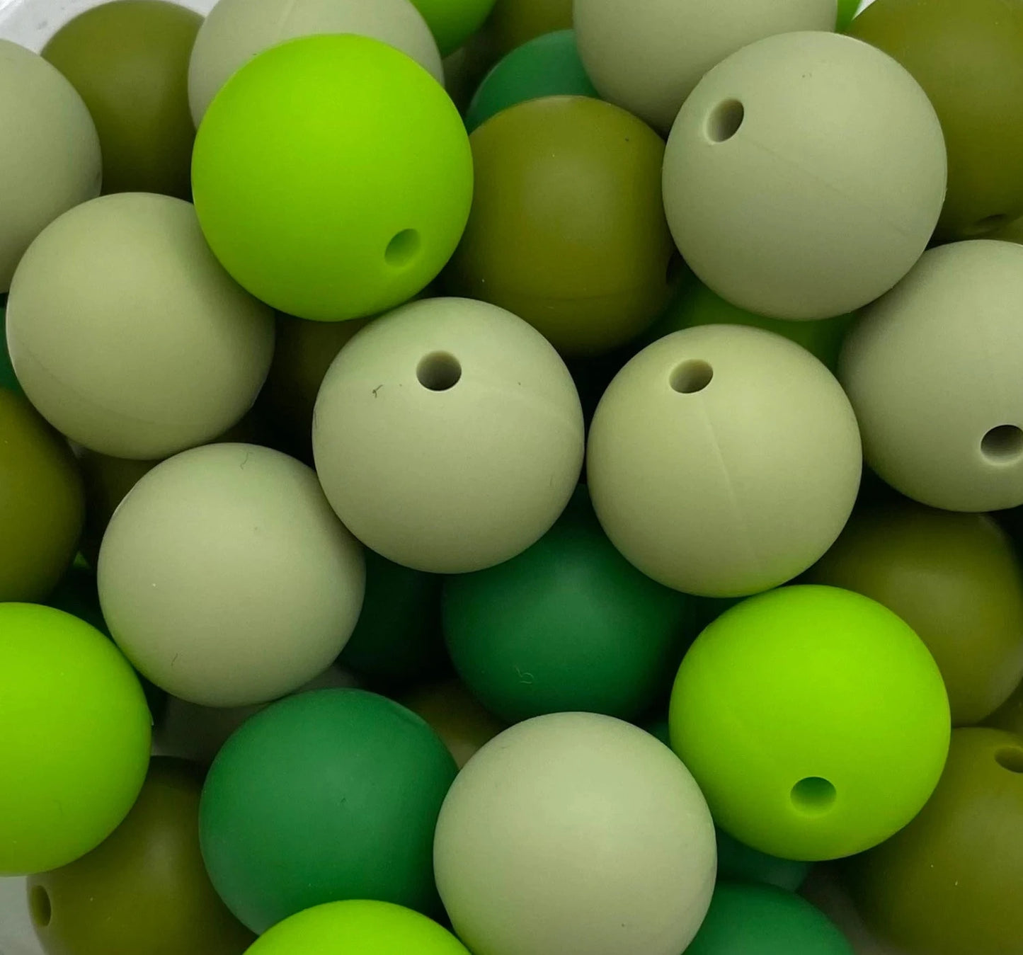 Green Bead Mix - Solid Round  Silicone Beads - 15mm - 50 Beads