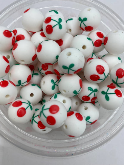 Cherry  Pattern  Silicone Beads - 15mm