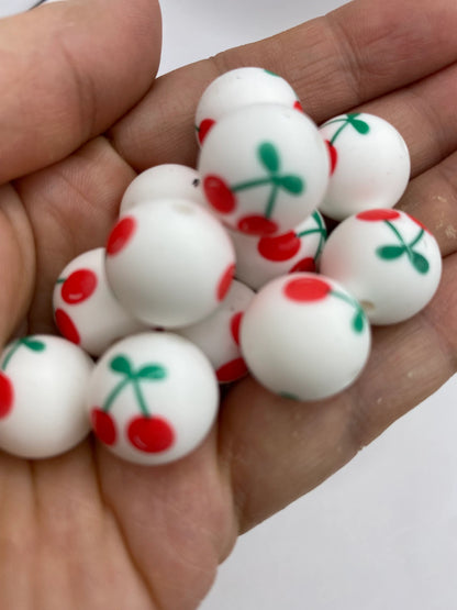 Cherry  Pattern  Silicone Beads - 15mm