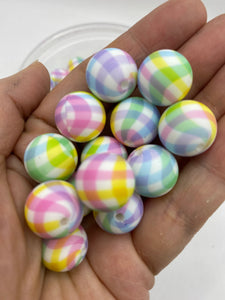 Pastel Plaid Pattern  Silicone Beads - 15mm