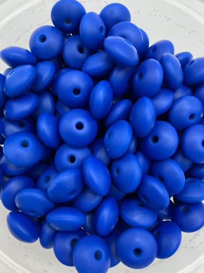 20 Blue Solid Silicone Lentil  Beads - 12mm