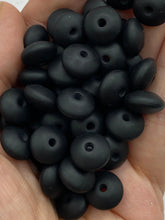 Load image into Gallery viewer, 20 Black Solid Silicone Lentil  Beads - 12mm
