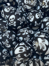 Load image into Gallery viewer, 10 Skull and Bones Print Silicone Beads - 15mm
