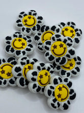 Load image into Gallery viewer, 1 Smile Face Flower Silicone Focal Bead- black
