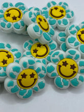 Load image into Gallery viewer, 1 Smile Face Flower Silicone Focal Bead- teal
