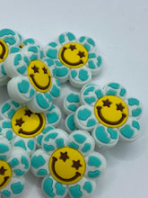 Load image into Gallery viewer, 1 Smile Face Flower Silicone Focal Bead- teal
