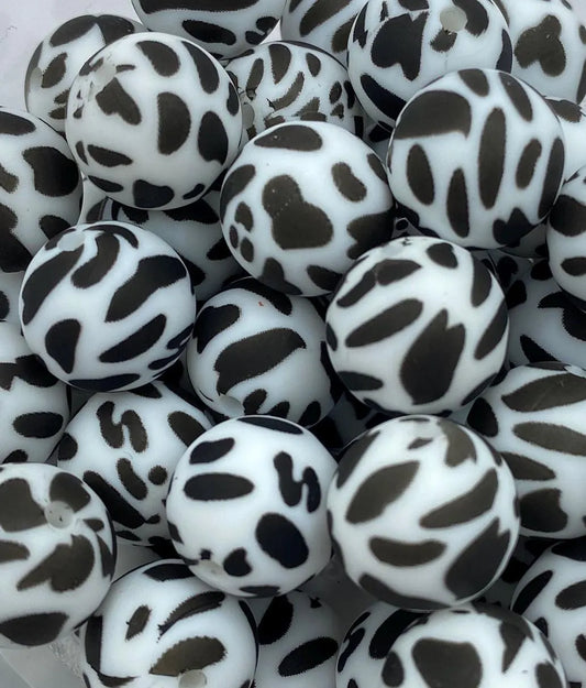 Cow Pattern  Silicone Beads - 15mm