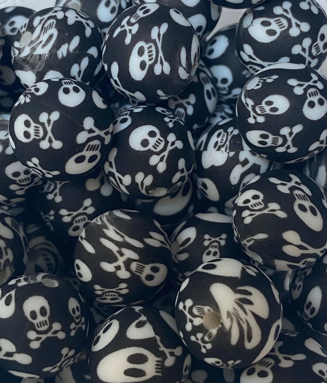 Skull and Bones Print Silicone Beads - 15mm