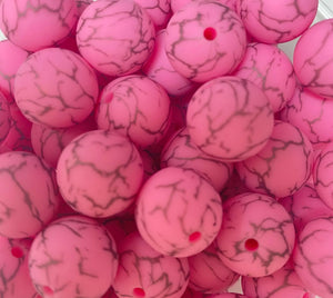 Pink Crackle Print  Silicone Beads - 15mm