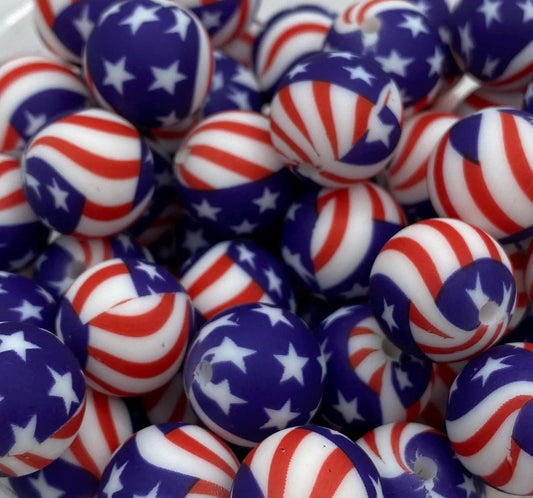 Flag Pattern Silicone Beads - 15mm