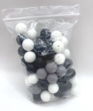 Load image into Gallery viewer, Black/Gray/White Mix - Solid Round  Silicone Beads - 15mm - 50 Beads
