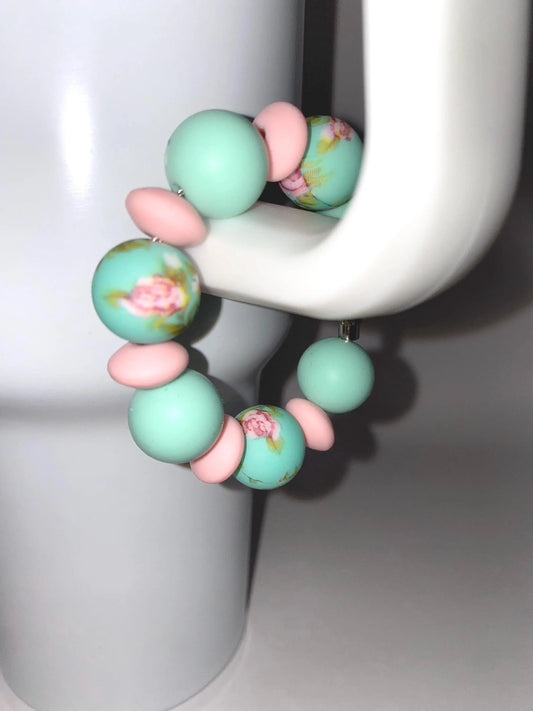 Floral Mint Silicone Tumbler Cup Charm