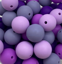Load image into Gallery viewer, Purple Mix - Solid Round  Silicone Beads - 15mm - 50 Beads
