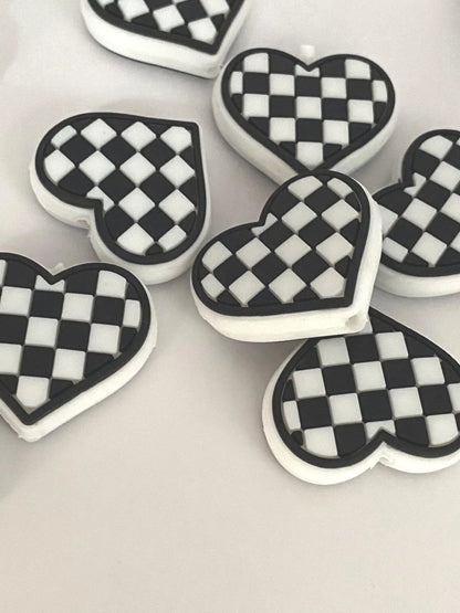 Checkered Heart -  Silicone Focal Bead