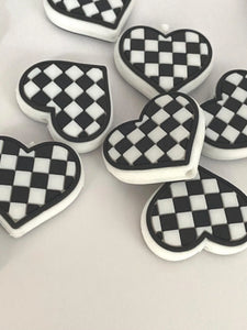 Checkered Heart -  Silicone Focal Bead