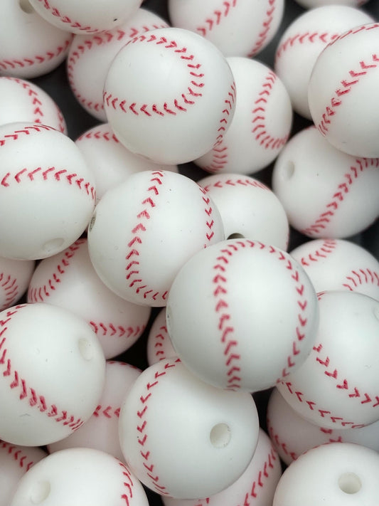 Baseball Silicone Bead 15mm