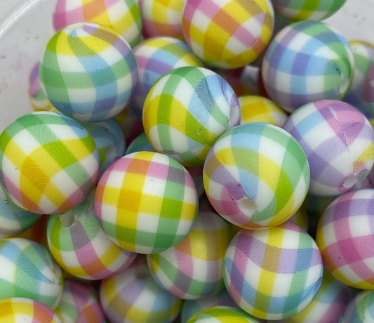 Pastel Plaid Pattern  Silicone Beads - 15mm