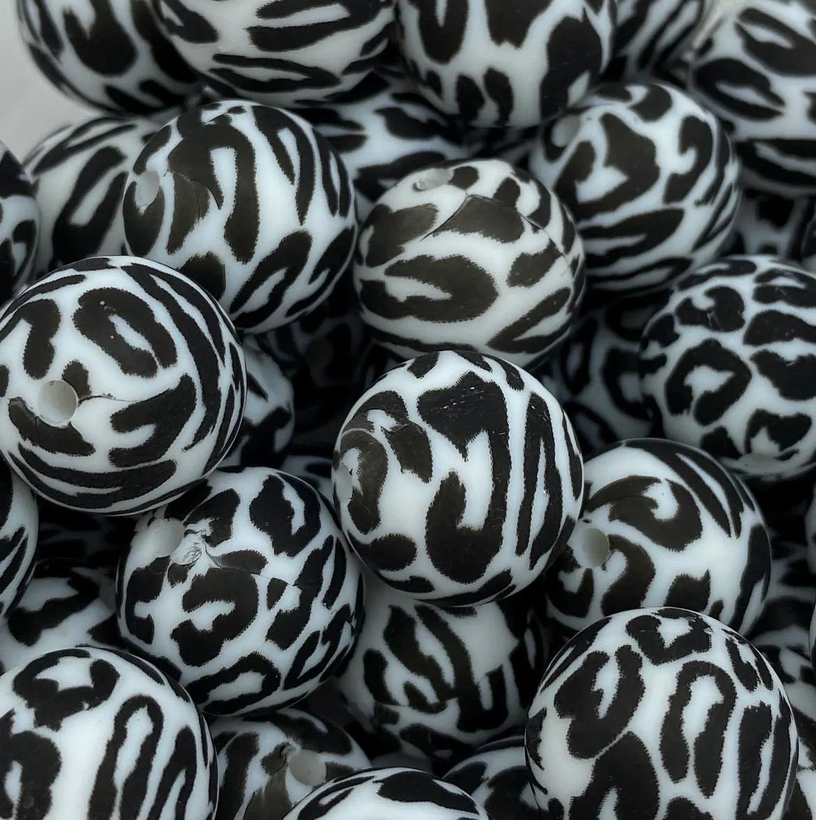 Black Leopard Pattern  Silicone Beads - 15mm