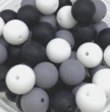 Load image into Gallery viewer, Black/Gray/White Mix - Solid Round  Silicone Beads - 15mm - 50 Beads
