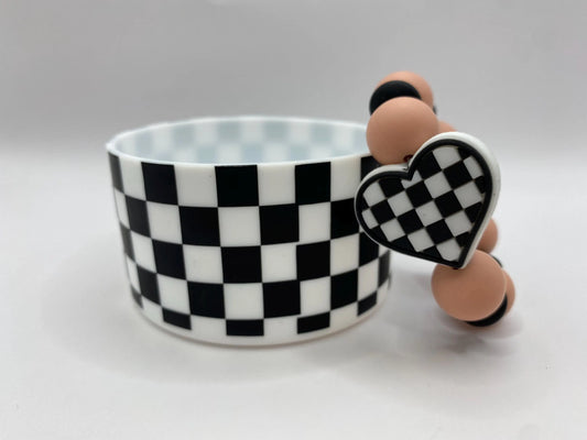 Black And White Checkered  Tumbler Boot - Silicone Boot and Cup Handle Charm Tumbler Accessories