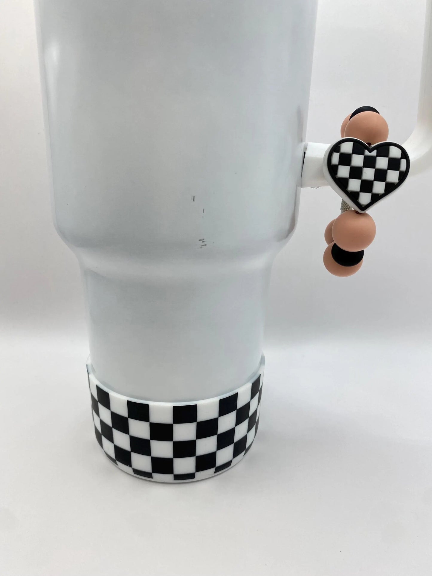 Black And White Checkered  Tumbler Boot - Silicone Boot and Cup Handle Charm Tumbler Accessories