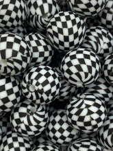 Load image into Gallery viewer, Black and White Checkered  Print Silicone Beads - 15mm
