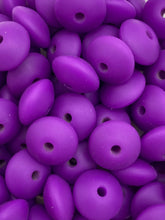 Load image into Gallery viewer, 20 Purple Solid Silicone Lentil  Beads - 12mm
