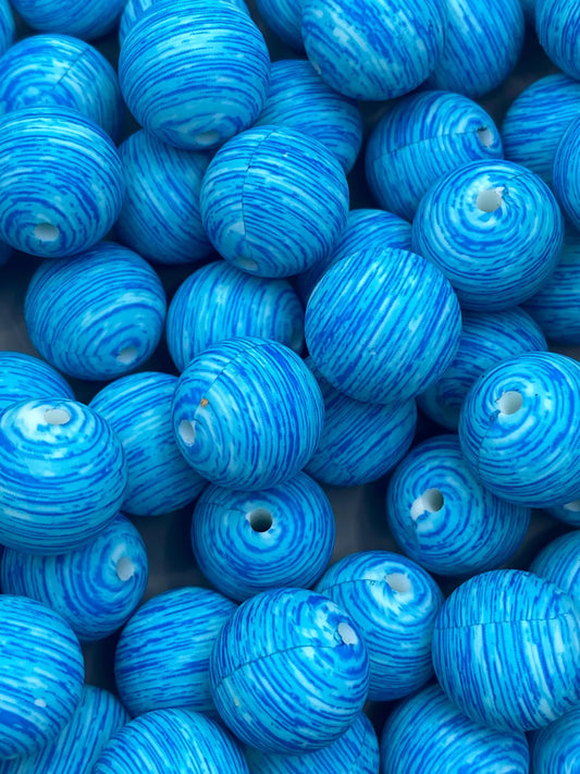 Blue Swirl Silicone Bead- 15mm