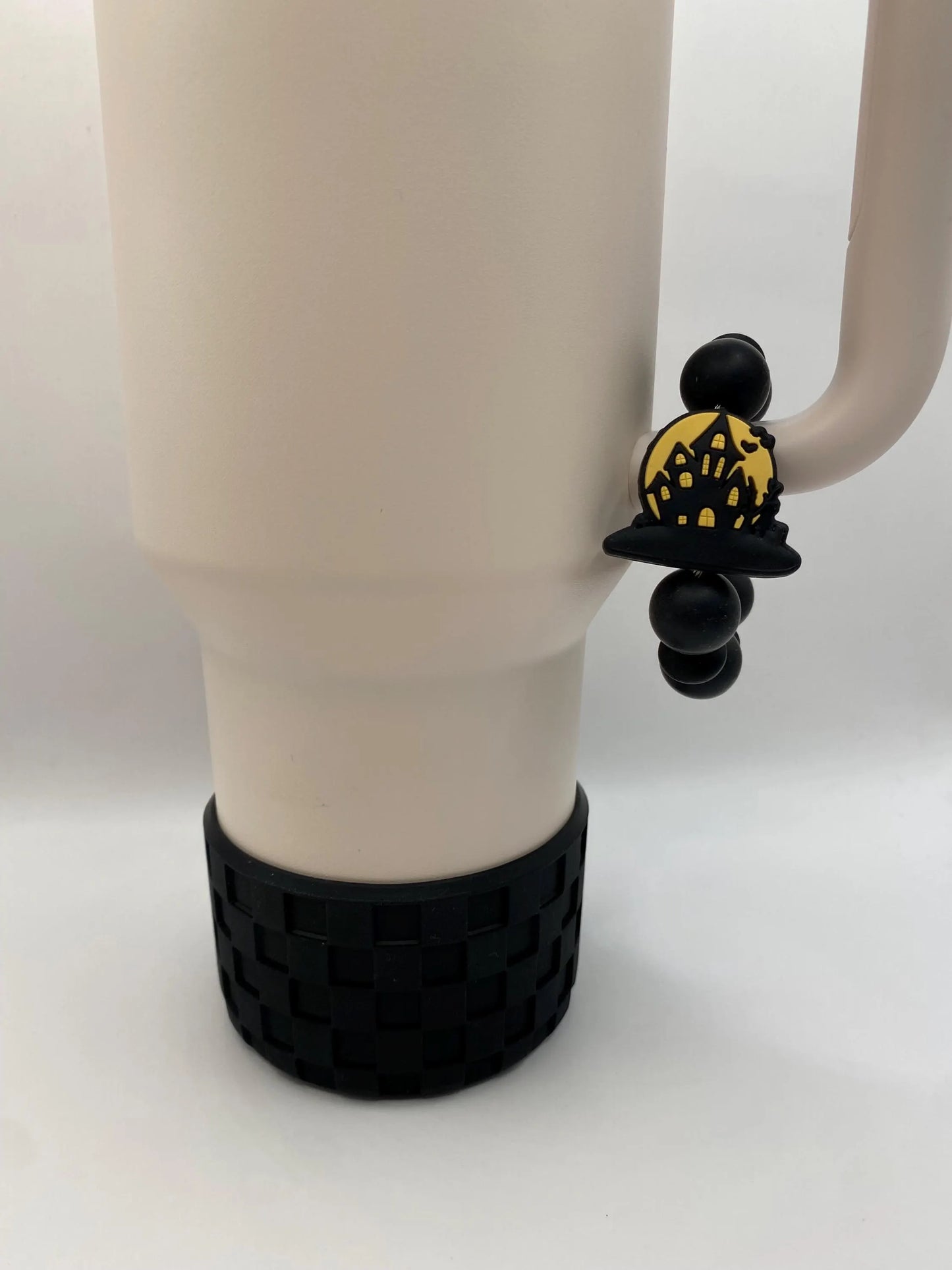 Black Checkered Texture Boot and Cup handle Charm  Silicone Boot- Tumbler Accessories