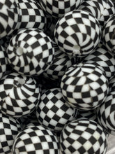 Load image into Gallery viewer, Black and White Checkered  Print Silicone Beads - 15mm
