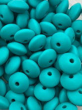 Load image into Gallery viewer, 20 Turquoise Solid Silicone Lentil  Beads - 12mm

