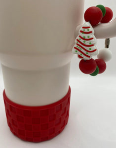 Red Checkered Texture Boot and Cup Handle Charm  - silicone boot - tumbler accessories - Christmas