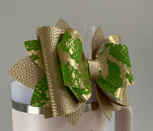 Lime Green and Gold   Bow Straw Topper - Tumbler Straw Topper-